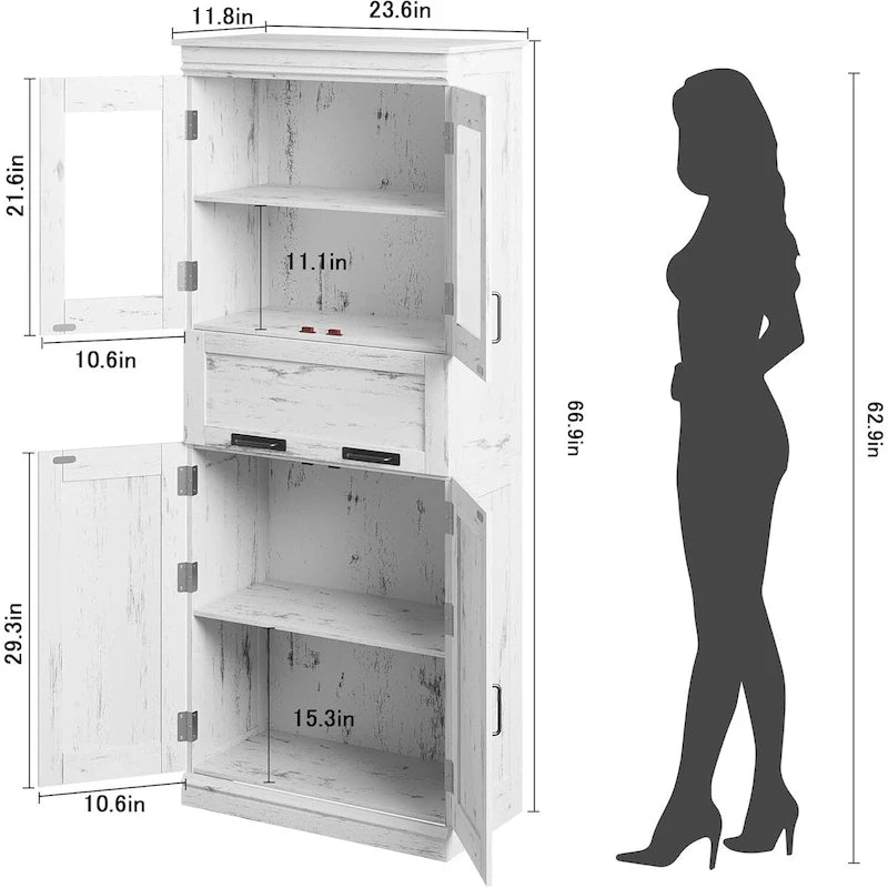Tall Bathroom Cabinet, Freestanding Storage Cabinet with Glass Doors