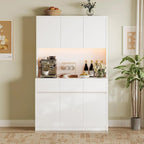 Large Kitchen Pantry with Microwave Countertop and LED Lights