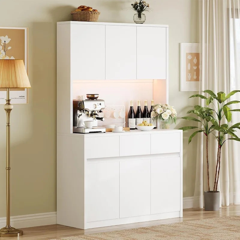 Large Kitchen Pantry with Microwave Countertop and LED Lights