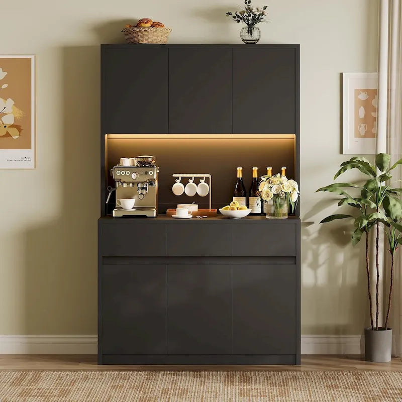 Large Kitchen Pantry with Microwave Countertop and LED Lights