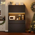 Large Kitchen Pantry with Microwave Countertop and LED Lights