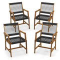 Gymax Patio 4PCS Acacia Wood Dining Chairs All-Weather Rope Woven