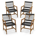 Gymax Patio 4PCS Acacia Wood Dining Chairs All-Weather Rope Woven