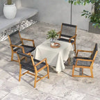 Gymax Patio 4PCS Acacia Wood Dining Chairs All-Weather Rope Woven