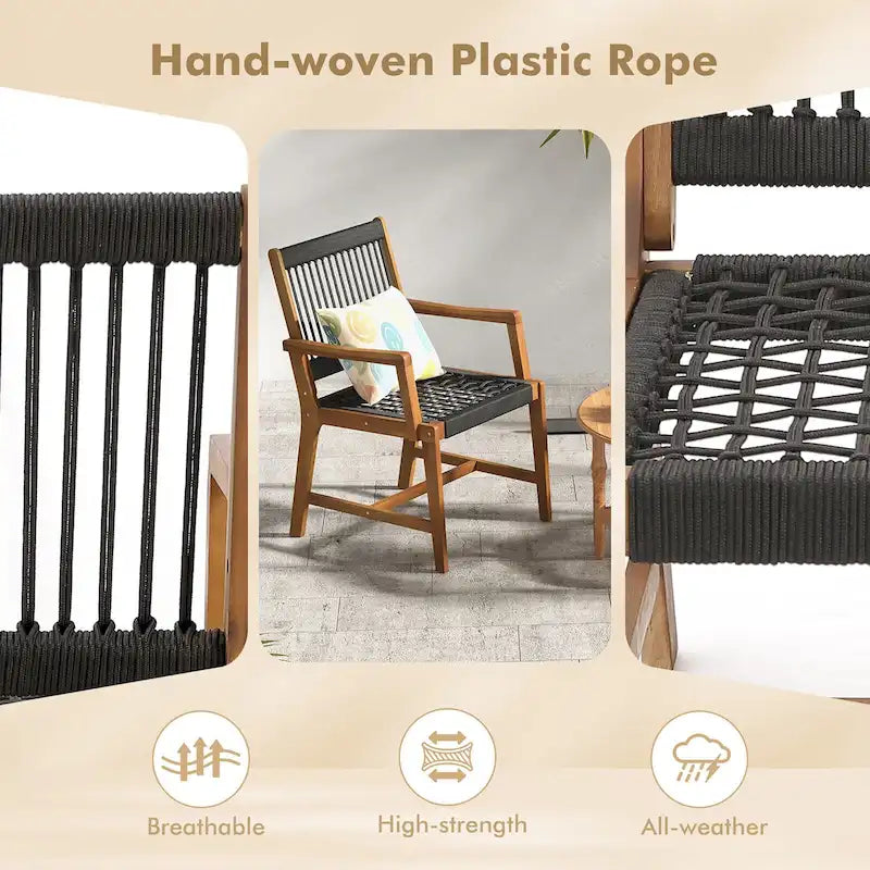 Gymax Patio 4PCS Acacia Wood Dining Chairs All-Weather Rope Woven