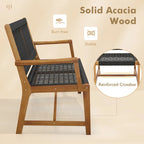 Gymax Patio 4PCS Acacia Wood Dining Chairs All-Weather Rope Woven