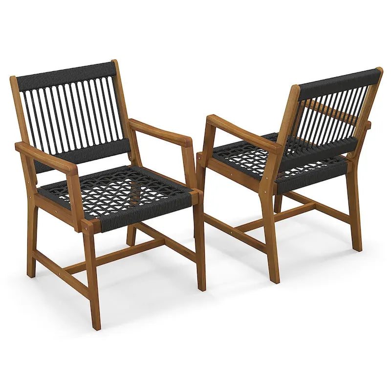 Gymax Patio 4PCS Acacia Wood Dining Chairs All-Weather Rope Woven