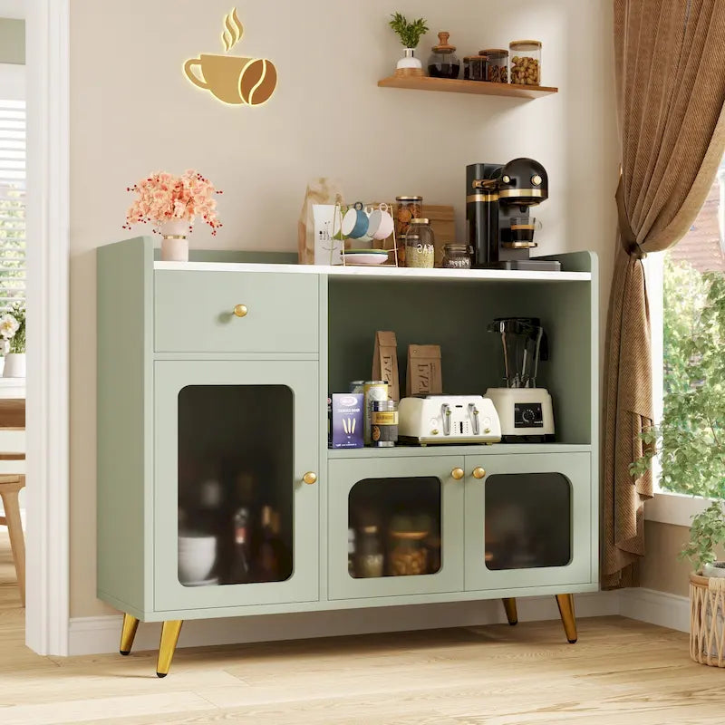 Sideboard Buffet Cabinets with Acrylic Door, Kitchen Storage Cabinets, Wood Coffee Bar Tables