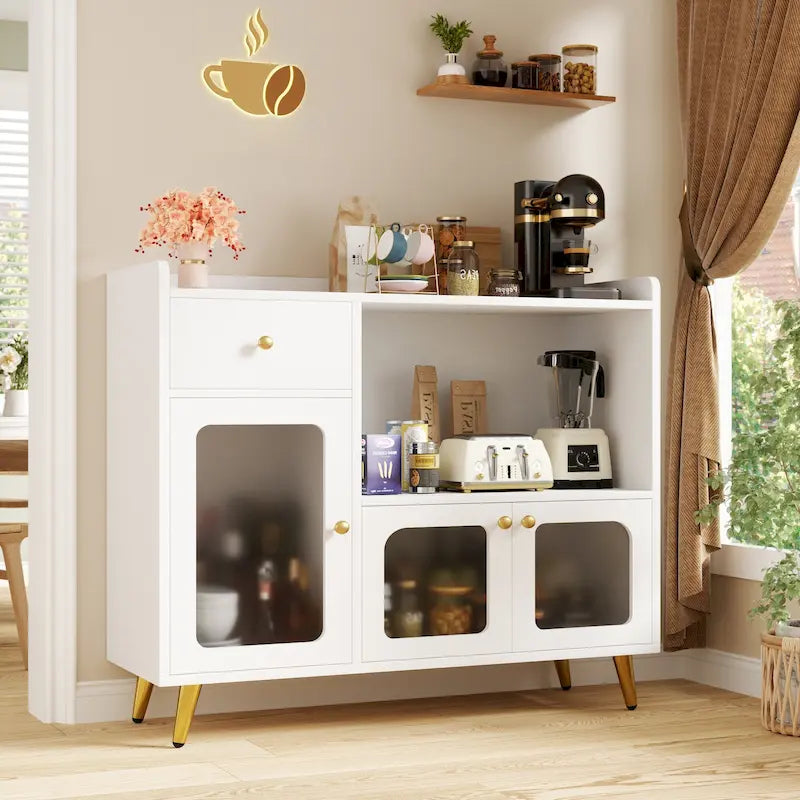 Sideboard Buffet Cabinets with Acrylic Door, Kitchen Storage Cabinets, Wood Coffee Bar Tables