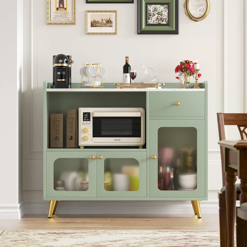 Sideboard Buffet Cabinets with Acrylic Door, Kitchen Storage Cabinets, Wood Coffee Bar Tables