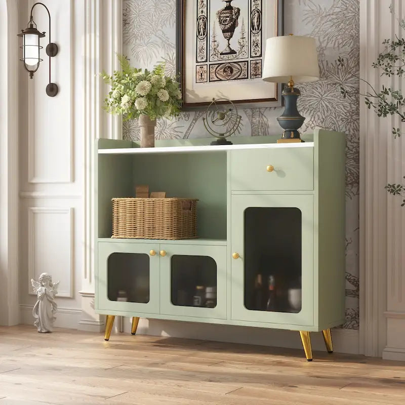 Sideboard Buffet Cabinets with Acrylic Door, Kitchen Storage Cabinets, Wood Coffee Bar Tables
