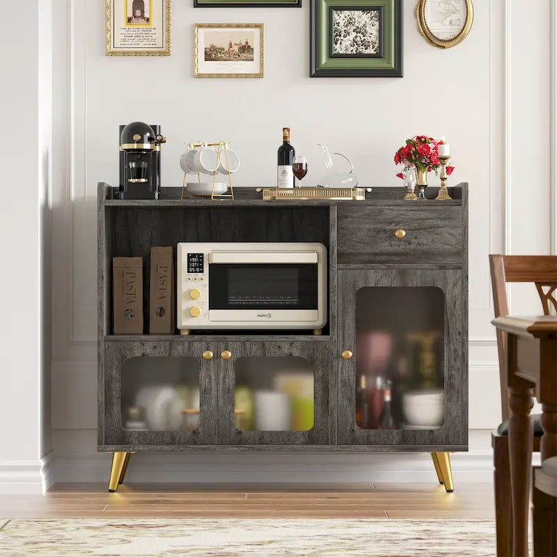 Sideboard Buffet Cabinets with Acrylic Door, Kitchen Storage Cabinets, Wood Coffee Bar Tables