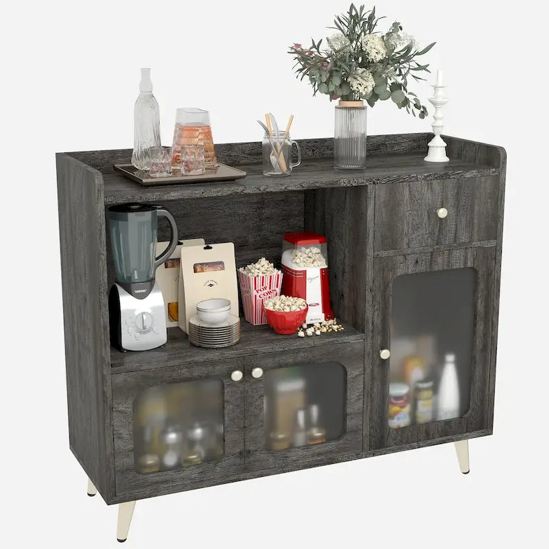Sideboard Buffet Cabinets with Acrylic Door, Kitchen Storage Cabinets, Wood Coffee Bar Tables