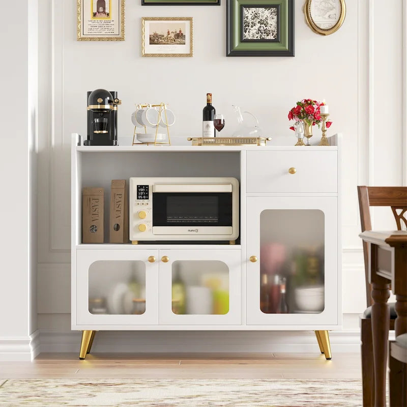 Sideboard Buffet Cabinets with Acrylic Door, Kitchen Storage Cabinets, Wood Coffee Bar Tables