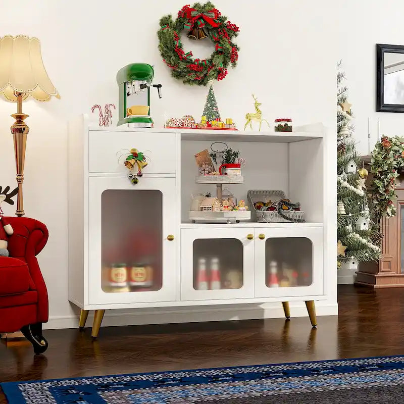 Sideboard Buffet Cabinets with Acrylic Door, Kitchen Storage Cabinets, Wood Coffee Bar Tables