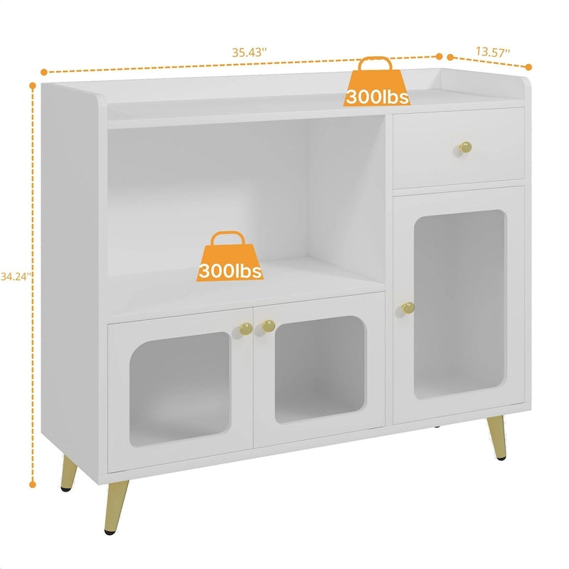 Sideboard Buffet Cabinets with Acrylic Door, Kitchen Storage Cabinets, Wood Coffee Bar Tables