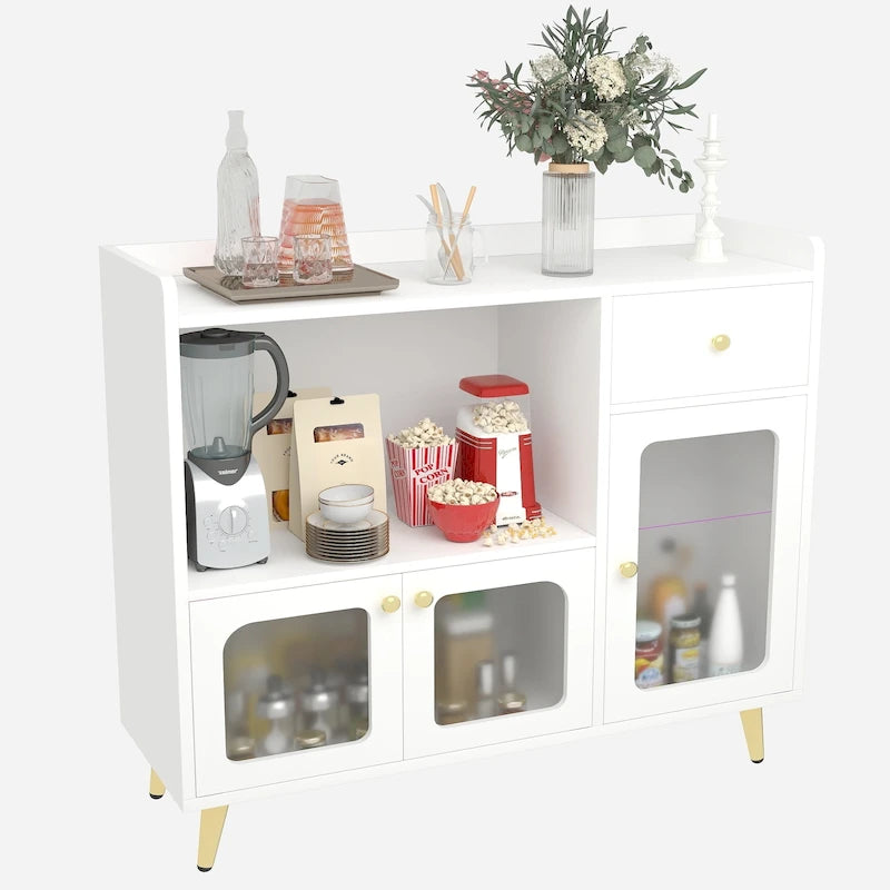 Sideboard Buffet Cabinets with Acrylic Door, Kitchen Storage Cabinets, Wood Coffee Bar Tables