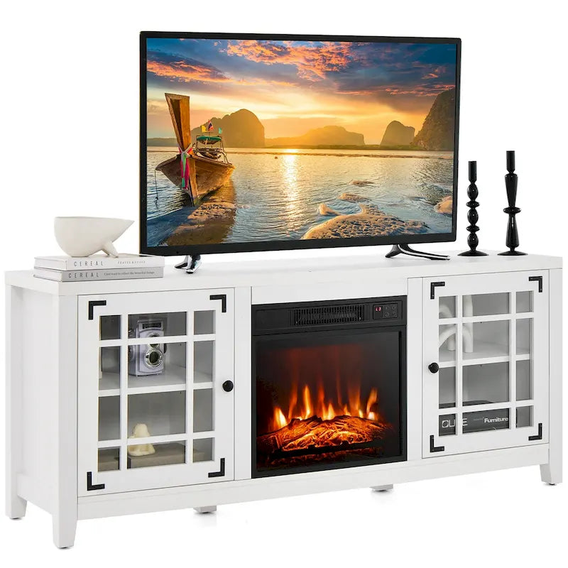 Costway 58 Inches Fireplace TV Stand for TVs up to 65 Inches with - 58 x 16 x 25