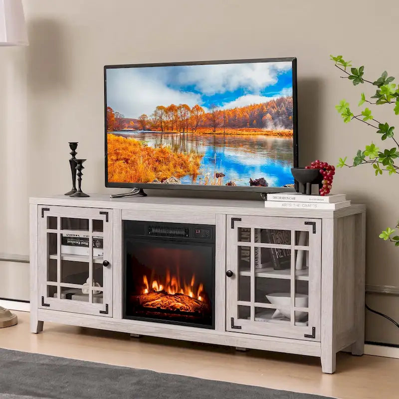 Costway 58 Inches Fireplace TV Stand for TVs up to 65 Inches with - 58 x 16 x 25
