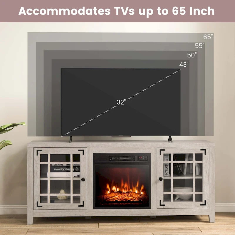 Costway 58 Inches Fireplace TV Stand for TVs up to 65 Inches with - 58 x 16 x 25