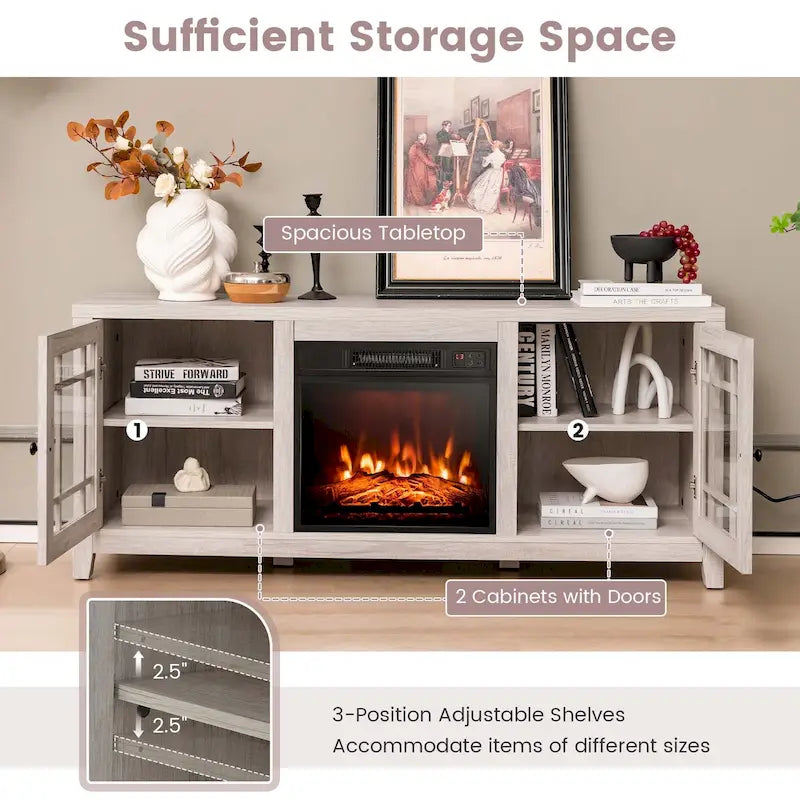 Costway 58 Inches Fireplace TV Stand for TVs up to 65 Inches with - 58 x 16 x 25