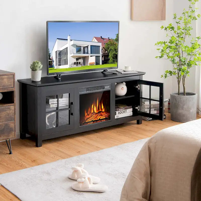 Costway 58 Inches Fireplace TV Stand for TVs up to 65 Inches with - 58 x 16 x 25