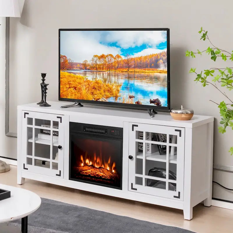 Costway 58 Inches Fireplace TV Stand for TVs up to 65 Inches with - 58 x 16 x 25