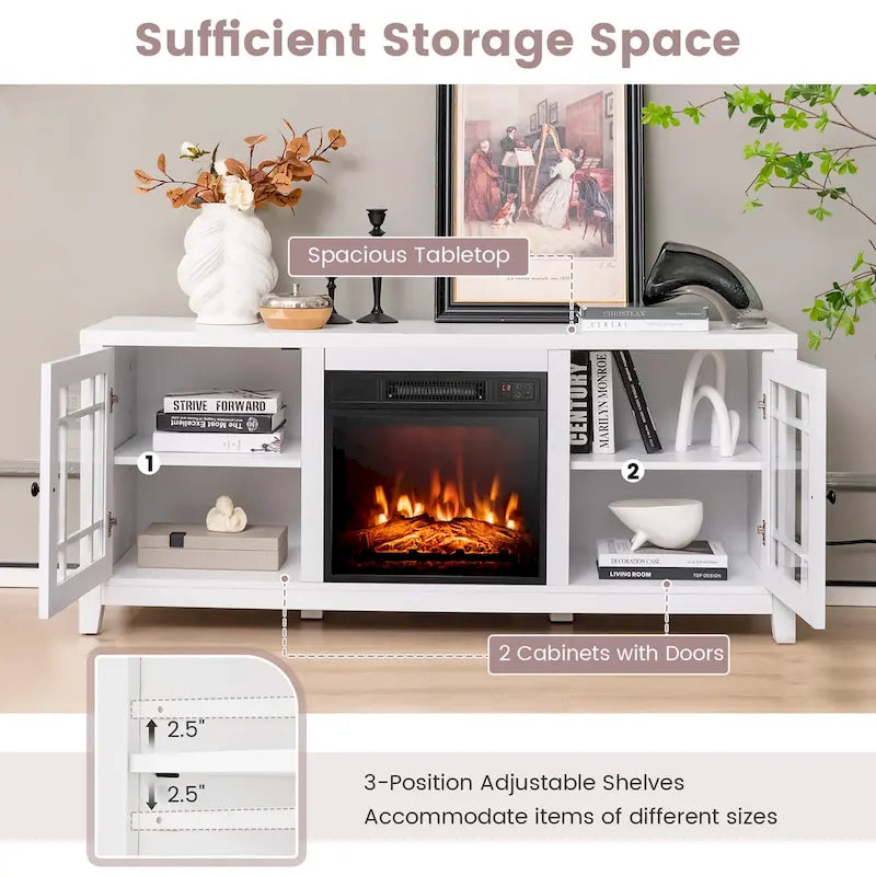 Costway 58 Inches Fireplace TV Stand for TVs up to 65 Inches with - 58 x 16 x 25