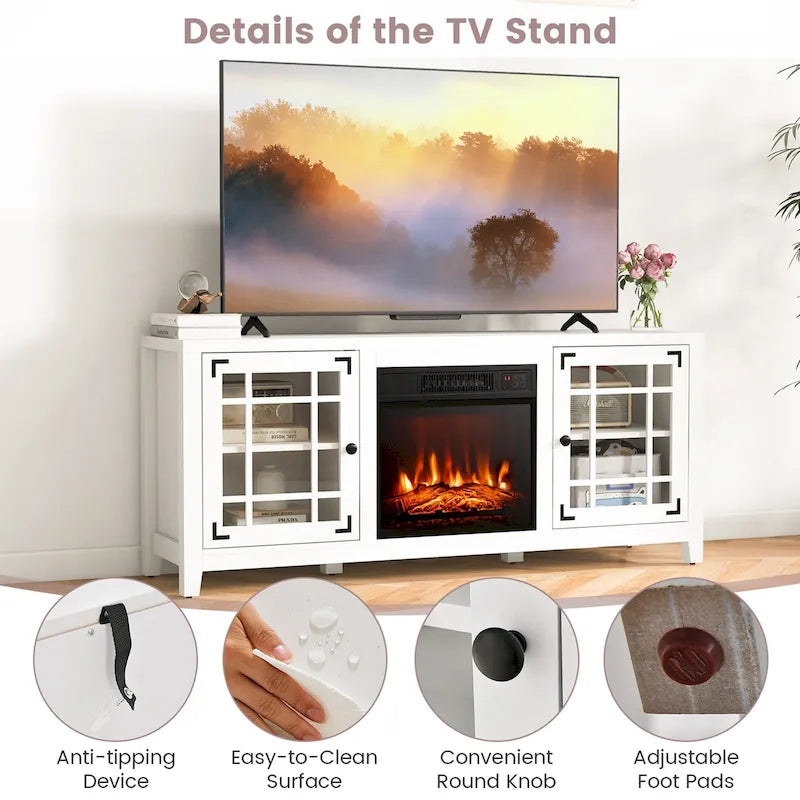 Costway 58 Inches Fireplace TV Stand for TVs up to 65 Inches with - 58 x 16 x 25