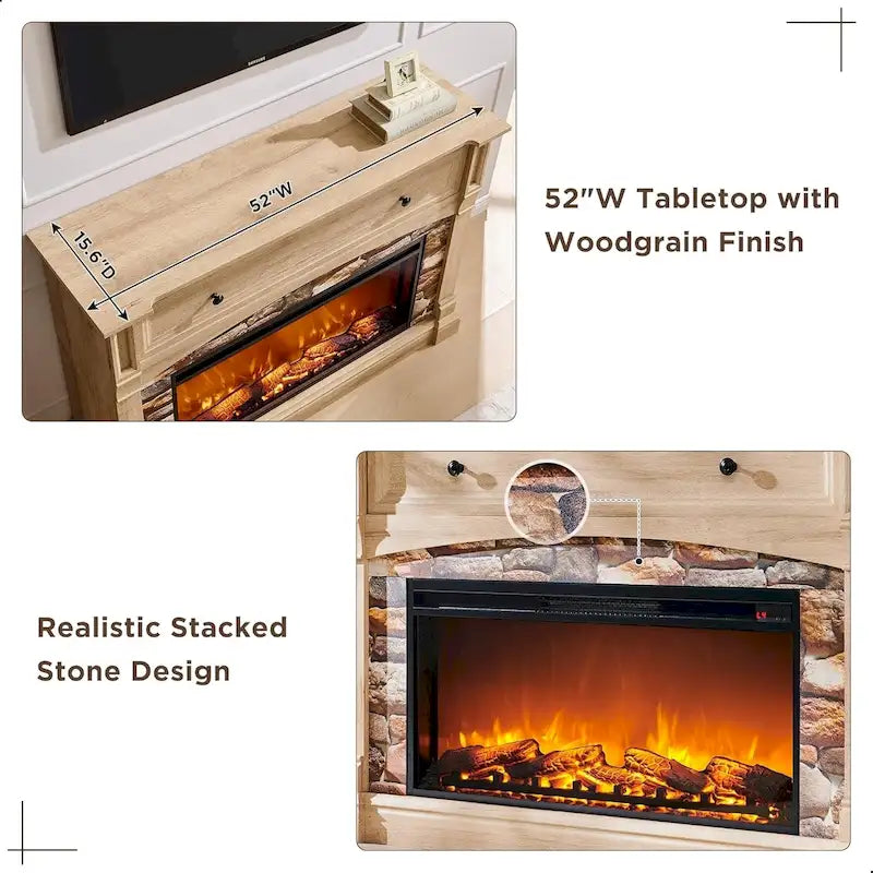 Farmhouse Fireplace TV Stand with Mantel, Tall Entertainment Center