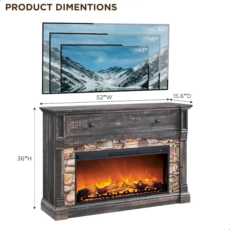 Farmhouse Fireplace TV Stand with Mantel, Tall Entertainment Center