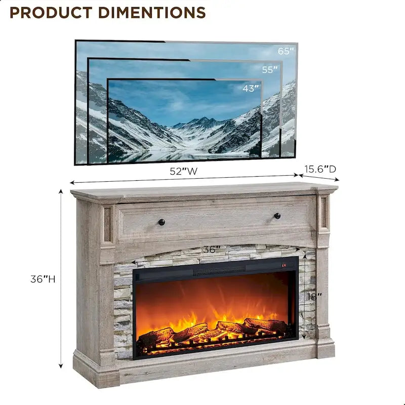 Farmhouse Fireplace TV Stand with Mantel, Tall Entertainment Center
