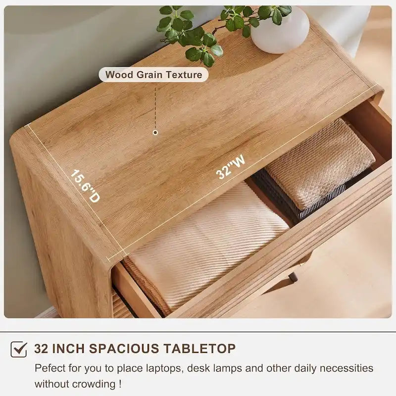 Mid Century Modern 5 Drawers Dresser, Wood Fluted Chest of Drawers