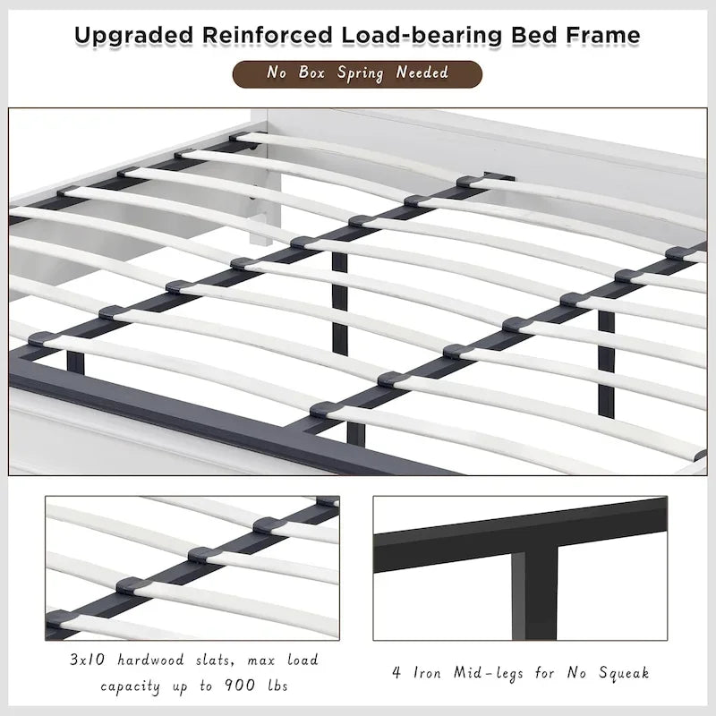 Farmhouse King Wood Bed Frame with Headboard, Platform Bedframe