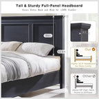 Farmhouse King Wood Bed Frame with Headboard, Platform Bedframe