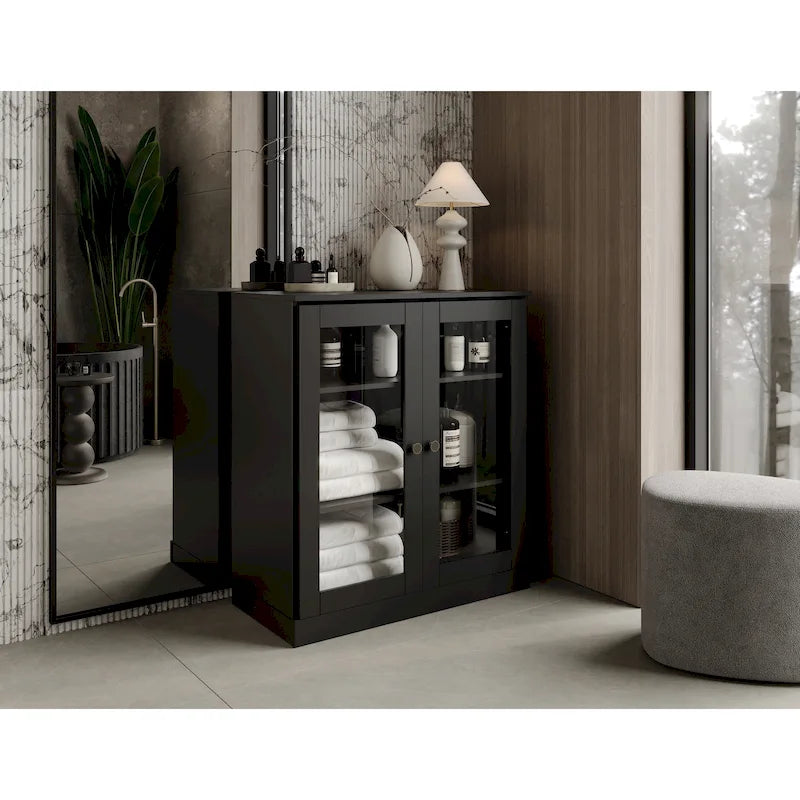 Palace Imports 100% Solid Wood 32 Bathroom Cabinet with Clear Glass Doors and Adjustable Shelves