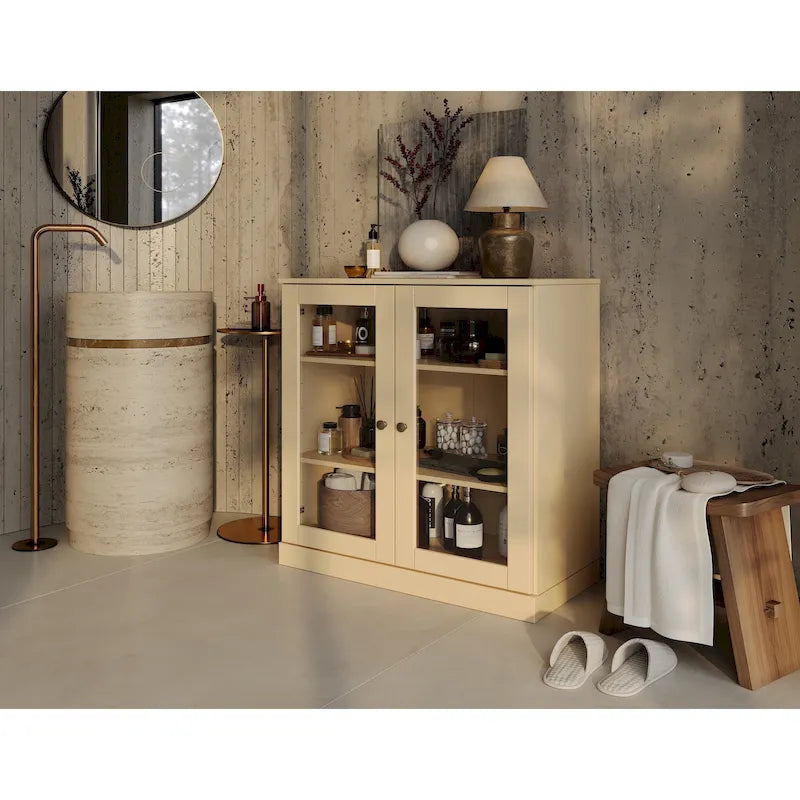 Palace Imports 100% Solid Wood 32 Bathroom Cabinet with Clear Glass Doors and Adjustable Shelves