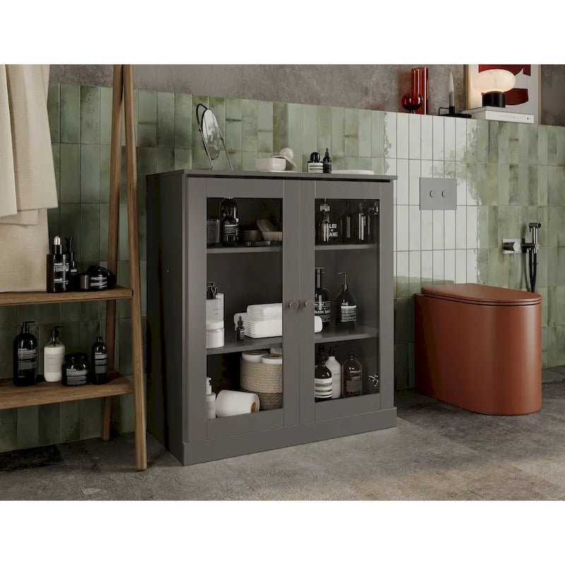 Palace Imports 100% Solid Wood 32 Bathroom Cabinet with Clear Glass Doors and Adjustable Shelves