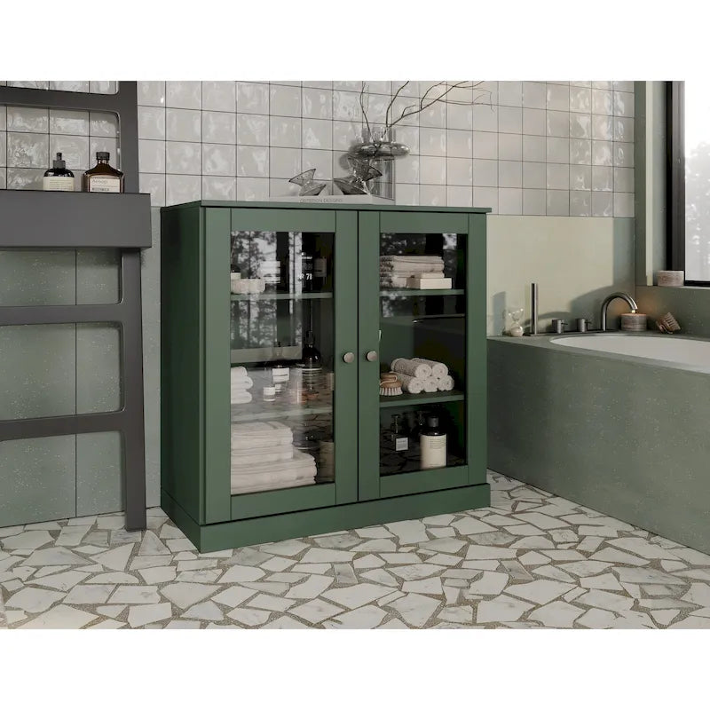 Palace Imports 100% Solid Wood 32 Bathroom Cabinet with Clear Glass Doors and Adjustable Shelves