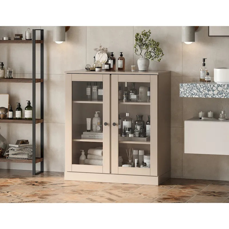 Palace Imports 100% Solid Wood 32 Bathroom Cabinet with Clear Glass Doors and Adjustable Shelves