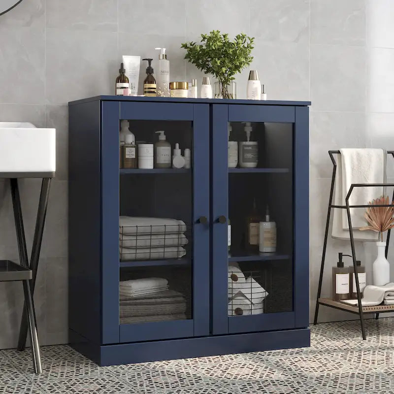 Palace Imports 100% Solid Wood 32 Bathroom Cabinet with Clear Glass Doors and Adjustable Shelves