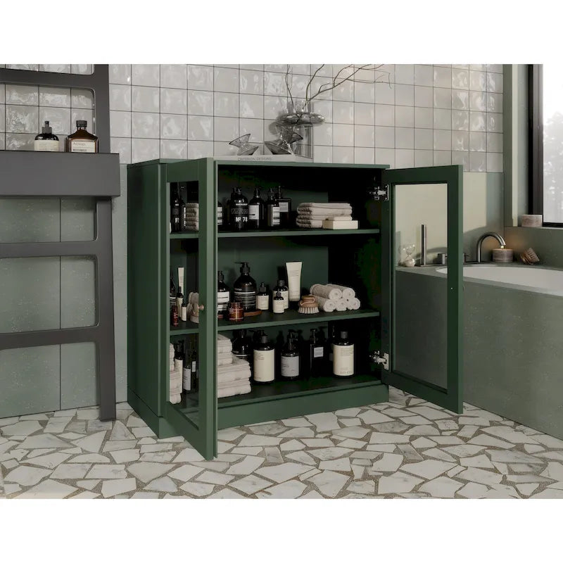 Palace Imports 100% Solid Wood 32 Bathroom Cabinet with Clear Glass Doors and Adjustable Shelves