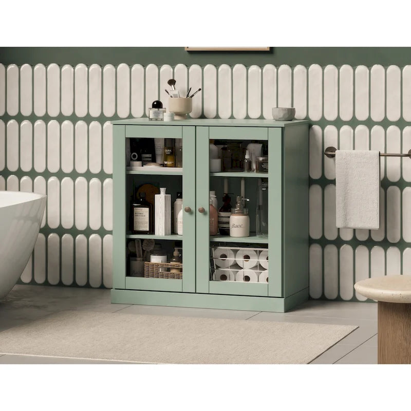 Palace Imports 100% Solid Wood 32 Bathroom Cabinet with Clear Glass Doors and Adjustable Shelves
