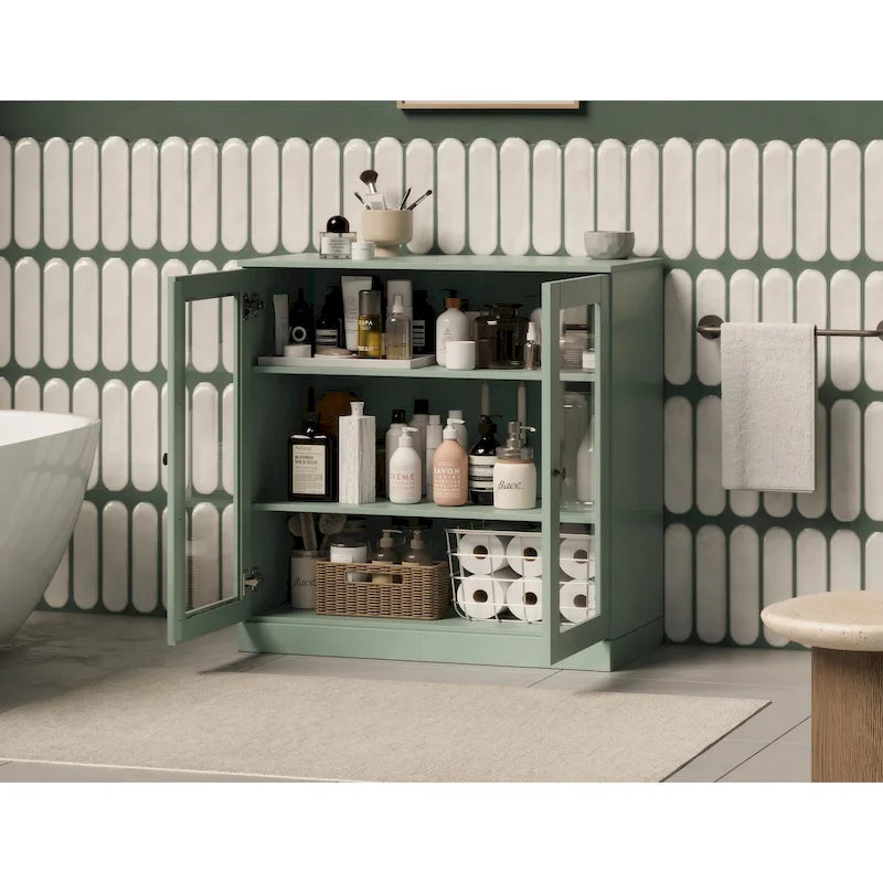 Palace Imports 100% Solid Wood 32 Bathroom Cabinet with Clear Glass Doors and Adjustable Shelves