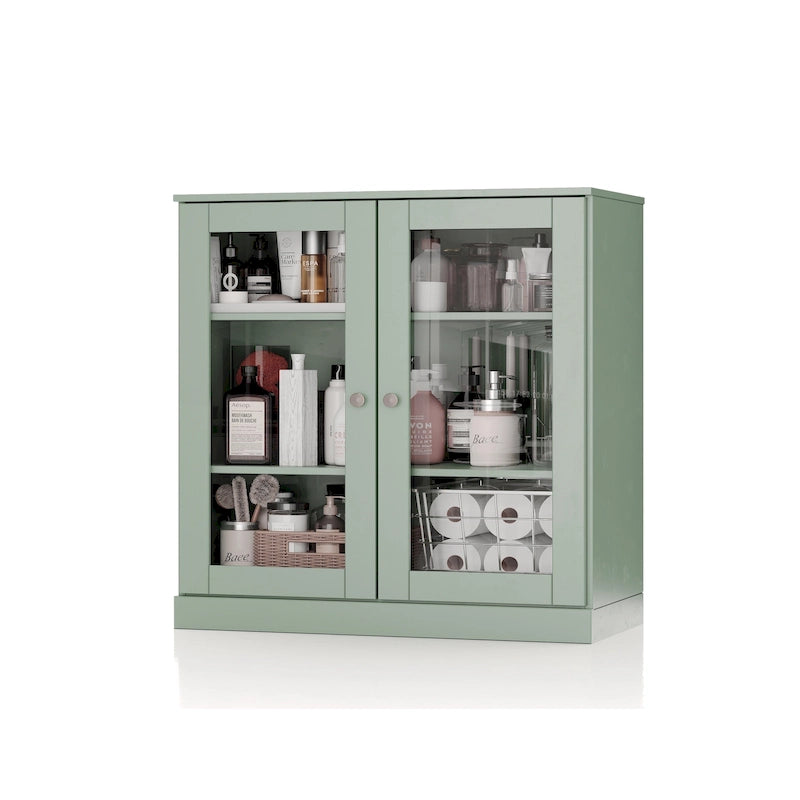Palace Imports 100% Solid Wood 32 Bathroom Cabinet with Clear Glass Doors and Adjustable Shelves