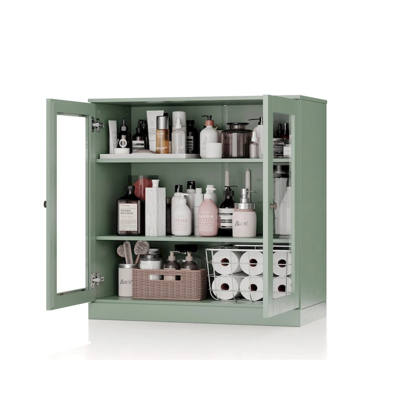 Palace Imports 100% Solid Wood 32 Bathroom Cabinet with Clear Glass Doors and Adjustable Shelves