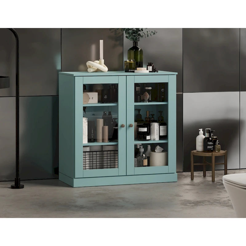 Palace Imports 100% Solid Wood 32 Bathroom Cabinet with Clear Glass Doors and Adjustable Shelves