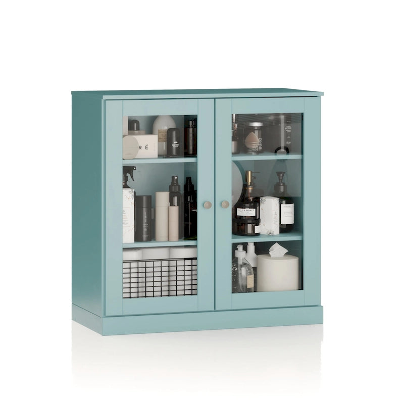Palace Imports 100% Solid Wood 32 Bathroom Cabinet with Clear Glass Doors and Adjustable Shelves