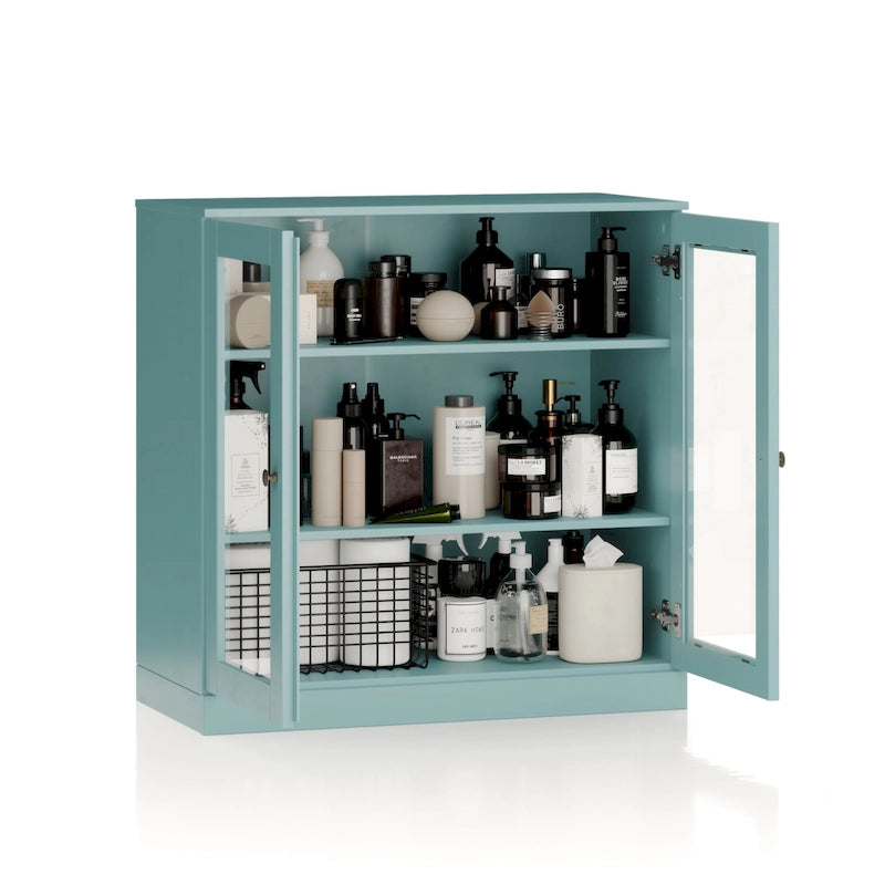 Palace Imports 100% Solid Wood 32 Bathroom Cabinet with Clear Glass Doors and Adjustable Shelves