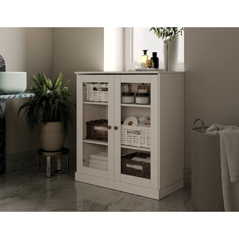 Palace Imports 100% Solid Wood 32 Bathroom Cabinet with Clear Glass Doors and Adjustable Shelves